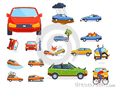 Car crash collision traffic insurance safety automobile emergency disaster and emergency disaster speed repair transport Vector Illustration