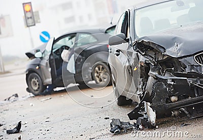 Car crash collision in urban street Stock Photo