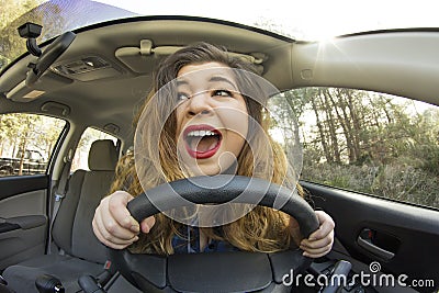 Car Crash Facial Expression Stock Photo