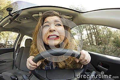 Car Crash Facial Expression Stock Photo