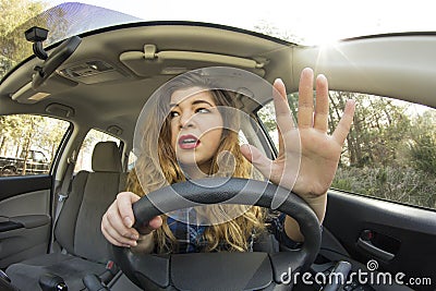 Car Crash Facial Expression Stock Photo