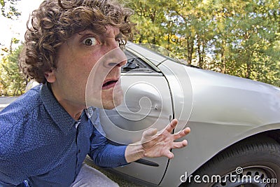 Car Crash Facial Expression Stock Photo