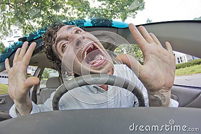 Car Crash Facial Expression Stock Photo