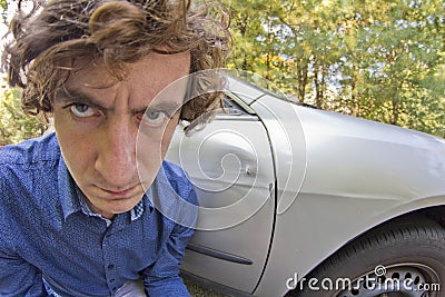 Car Crash Facial Expression Stock Photo