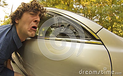 Car Crash Facial Expression Stock Photo