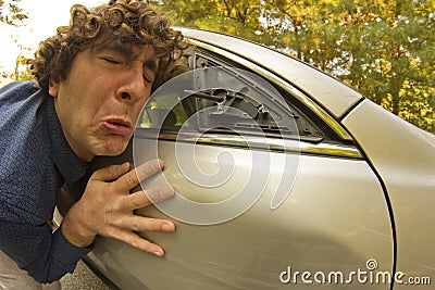 Car Crash Facial Expression Stock Photo