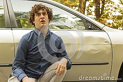 Car Crash Facial Expression Stock Photo