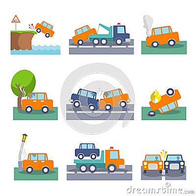 Car crash icons Vector Illustration