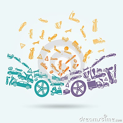 Car crash icons concept Vector Illustration