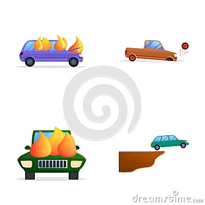 Car crash icons set cartoon vector. Accident on road Vector Illustration
