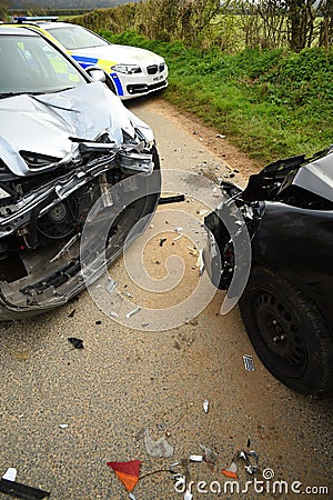 Car crash and police car Editorial Stock Photo