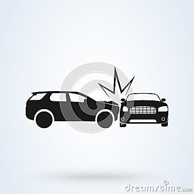 Car crash vector illustration flat icon style. Auto accident side view Vector Illustration