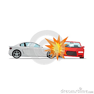 Car crash vector illustration, two automobiles collision, auto accident scene Vector Illustration