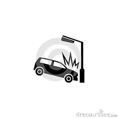 Car Crashed into Lamp Post Flat Vector Icon Vector Illustration