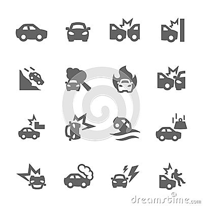 Car Crashes Icons Vector Illustration