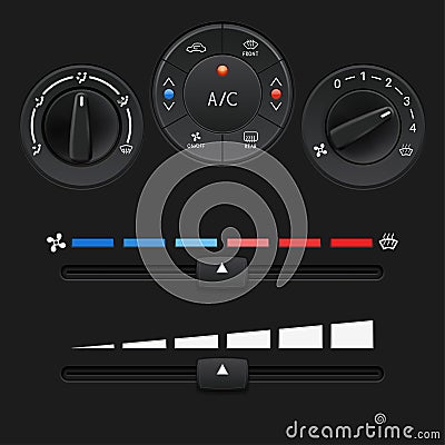 Car dashboard control panel. Black buttons and sliders Vector Illustration