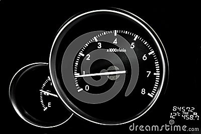 Car dashboard dials - engine RPM rotations per minute Stock Photo