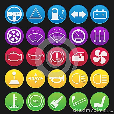 Car Dashboard Icon Set Vector Illustration