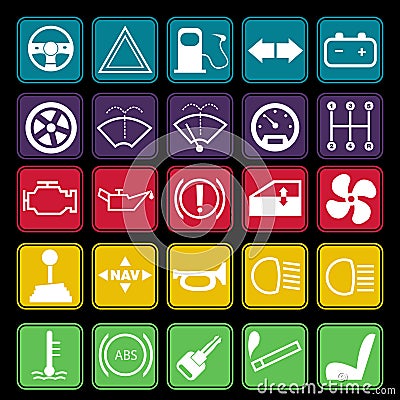 Car Dashboard Icon Set Vector Illustration