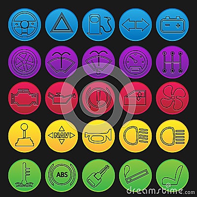 Car Dashboard Icon Set Vector Illustration