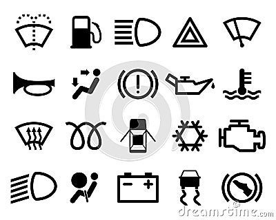 Car dashboard icons set isolated on white background. Icon pack car information pictograms. Vector illustration Vector Illustration