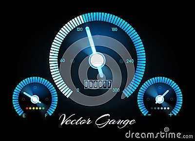 Car dashboard with speed, power and fuel gauge meters vector Vector Illustration