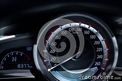 Car dashboard speedometer close up Stock Photo