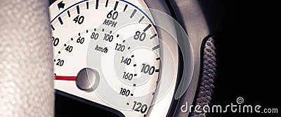 Car dashboard - speedometer with mph and kmh Stock Photo
