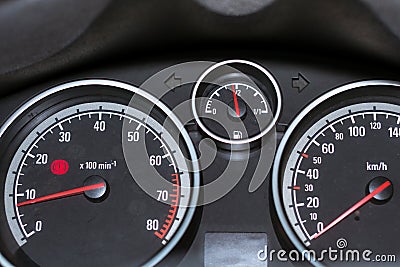 Car dashboard. Tachometer, speedometer and fuel Stock Photo