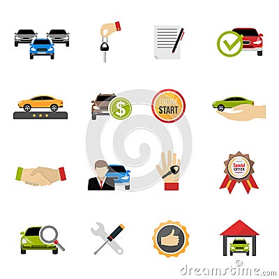 Car Dealership Icons Set Vector Illustration