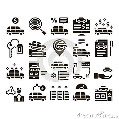 Car Dealership Shop Glyph Set Vector Vector Illustration