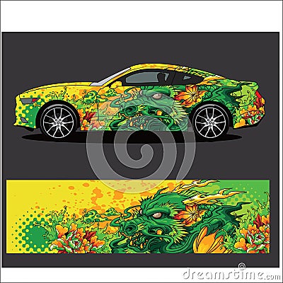 Car decal vector, Dragon tattoos style abstract Vector Illustration