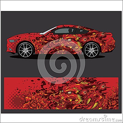 Car decal vector, Dragon tattoos style abstract Vector Illustration