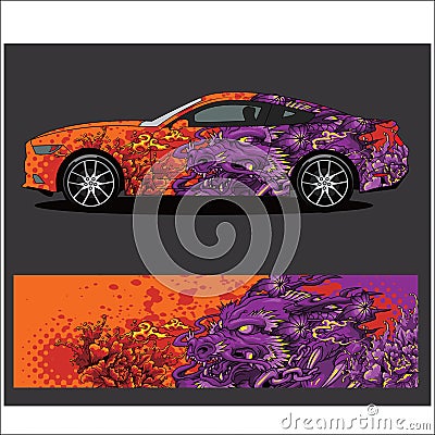 Car decal vector, Dragon tattoos style abstract Vector Illustration