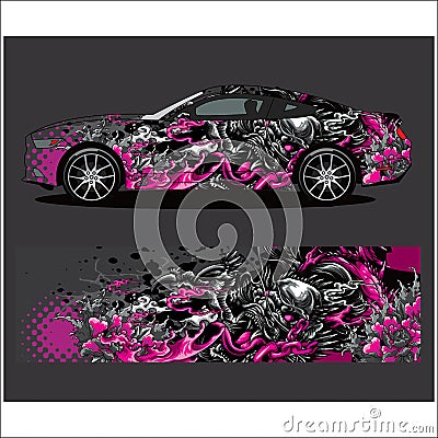 Car decal vector, Dragon tattoos style abstract Vector Illustration