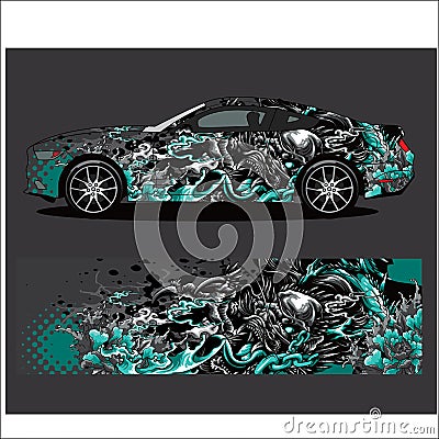 Car decal vector, Dragon tattoos style abstract Vector Illustration