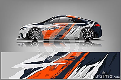 Car decal wrap design vector. Graphic abstract stripe racing background kit designs for adventure and li Vector Illustration