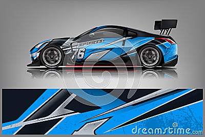 Car decal wrap design vector. Graphic abstract stripe racing background kit designs for vehicle, race car, rally, adventure and li Vector Illustration