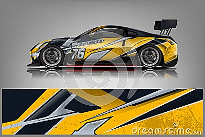 Car decal wrap design vector. Graphic abstract stripe racing background kit designs for vehicle, race car, rally, adventure and li Vector Illustration