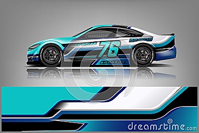 Car decal wrap design vector. Graphic abstract stripe racing background kit designs for vehicle, race car, rally, adventure and li Vector Illustration
