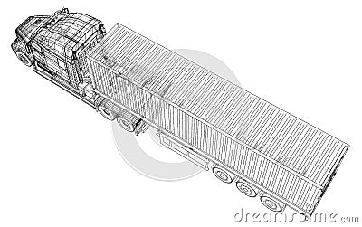 Car Delivery Semi Truck Trailer. Wire-frame. EPS10 format. Vector rendering of 3d Vector Illustration