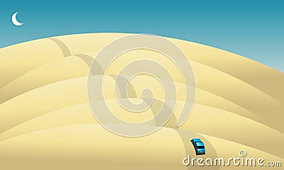 Car in the desert Vector Illustration