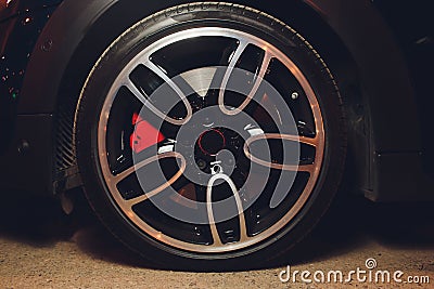 Car detailing series : Clean super car disc-brake. Stock Photo