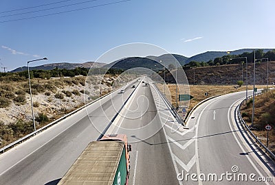 Car deviation tunr in egnatia stree greece Editorial Stock Photo