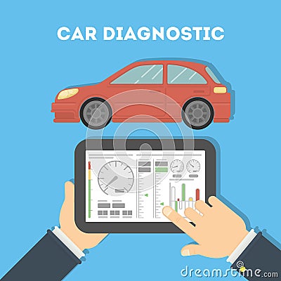 Car diagnostic with tablet. Vector Illustration