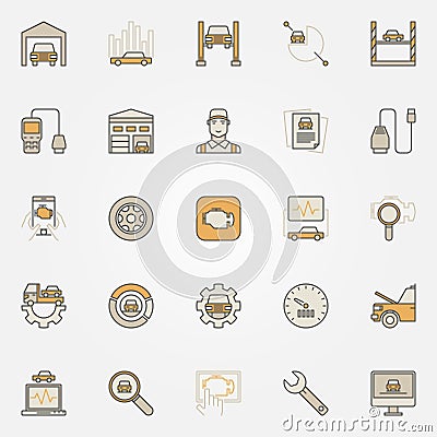 Car diagnostics colorful icons set Vector Illustration