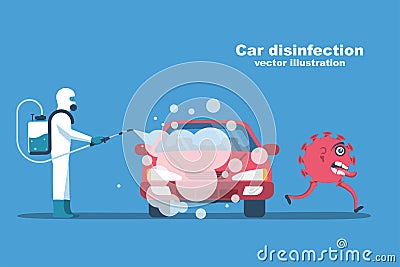 Car disinfection. Cleaning and washing vehicle Vector Illustration