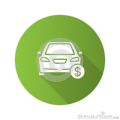 Car with dollar sign flat design long shadow glyph icon Vector Illustration