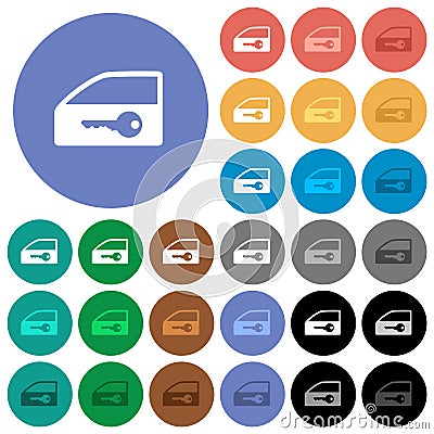 Car door lock round flat multi colored icons Vector Illustration