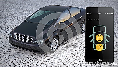 Car door lock and unlock by smart phone. Stock Photo